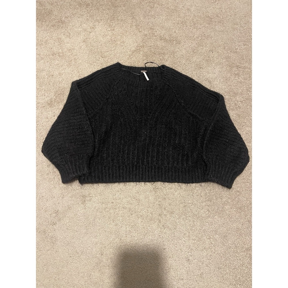 Free People Chunky-Knit Cable PulloverSweater Black Mock Neck Medium
